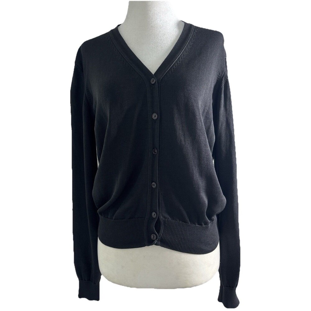 SAKS Fifth Avenue FOLIO Collection Button Up black cardigan Preppy Minimalist M